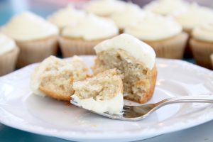 gluten and dairy free banana cupcakes with cream cheese frosting