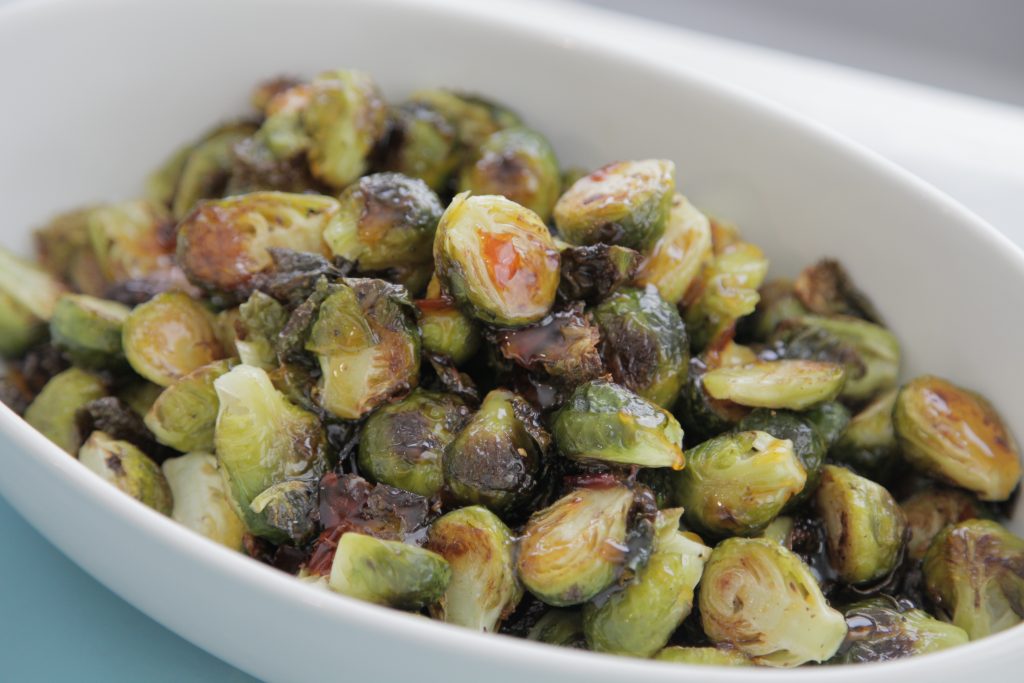 Harissa Maple Glazed Brussels Sprouts