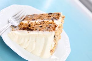 Gluten free carrot cake with maple cream frosting