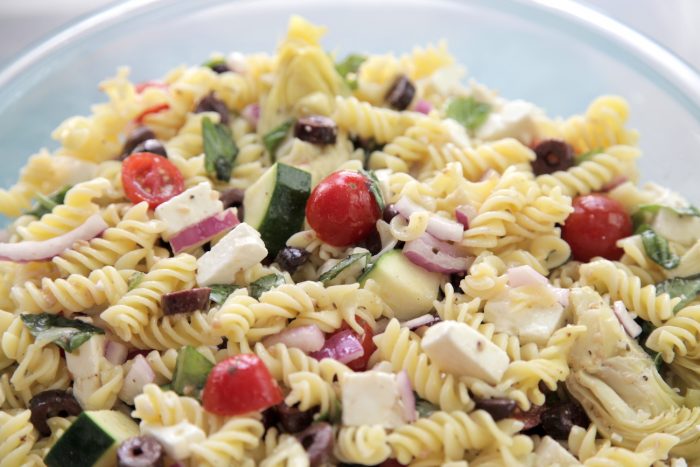 gluten free veggie feta pasta salad