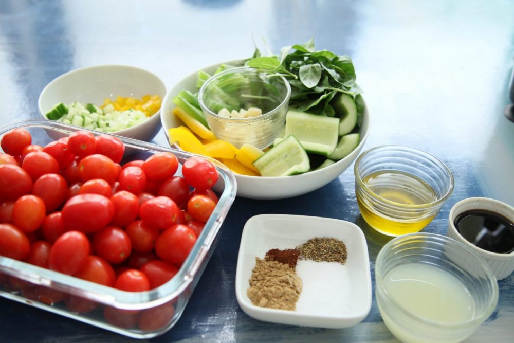 Gazpacho prepped veggies