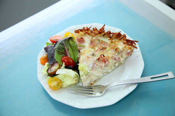 Ham & Cheese Quiche with Hash Brown Crust